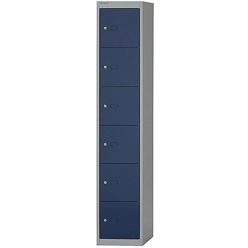 Bisley CLK126  H1802 x W305 x D305mm  Steel Locker with 6 Doors  Goose Grey/Blue  CLK126-7339