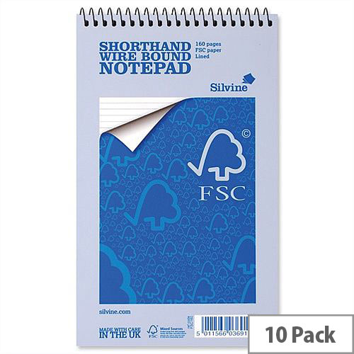 Silvine Notebook Spiral Bound FSC 160 Pages 5x8 inch Pack 10