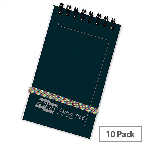 Europa 127 x 76mm Minor Elasticated Notepad Wirebound Ruled 120 Pages Black Pack 10 Europa 127 x 76mm Minor Elasticated Notepad Wirebound Ruled 120 Pages Black Pack 10