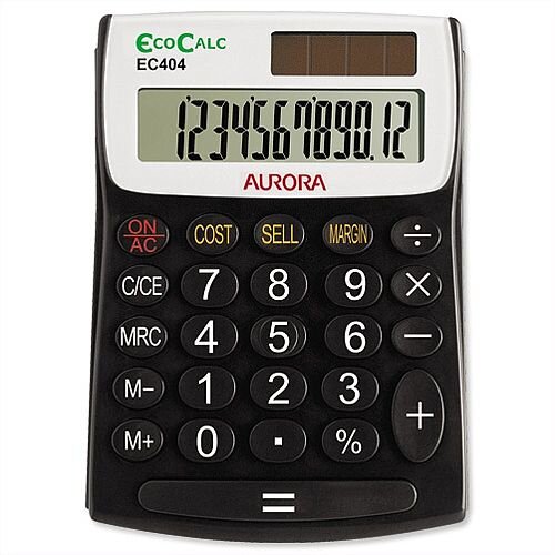 Aurora EcoCalc Desktop Calculator Solar and Battery Power EC404