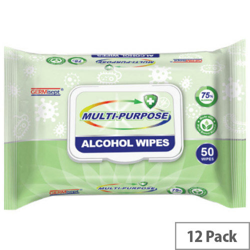 Germisept Multipurpose 75% Alcohol Wipes 50 Wipes Per Pack (12 Pack)