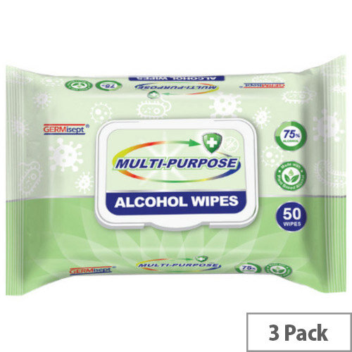 Germisept Multipurpose 75% Alcohol Wipes 50 Wipes Per Pack (3 Pack)