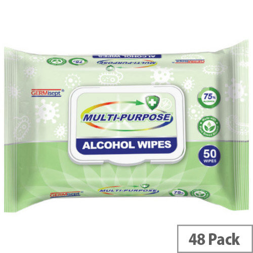 Germisept Multipurpose 75% Alcohol Wipes 50 Wipes Per Pack (48 Pack)