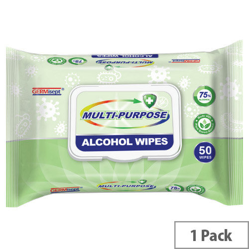 Germisept Multipurpose 75% Alcohol Wipes 50 Wipes Per Pack Single Pack