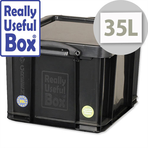 Really Useful 35 Litre Black Plastic Storage Box Stackable Recycled 35L