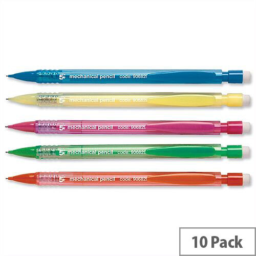Disposable Mechanical Pencil Assorted Barrels Retractable 3 x 0.7mm Lead Pack 10 5 Star