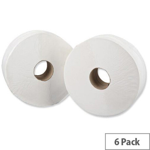 5 Star Pack of 6 Jumbo Core 76mm Dispenser Toilet Paper Rolls Refills 2Ply 9x38cm 410m