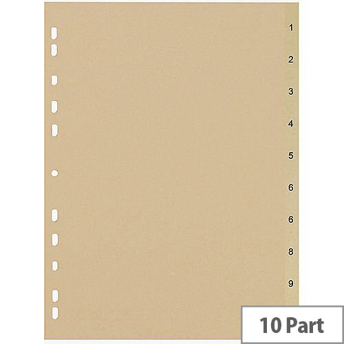 5 Star Eco File Divider Numbered Tabs 1-10 Recycled Manilla 11 Holes A4 Buff 5 Star Eco File Divider Numbered Tabs 1-10 Recycled Manilla 11 Holes A4 Buff