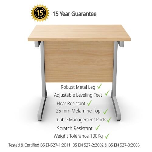 Cantilever Rectangular Return Office Desk Silver Legs W800xD600xH725mm Beech Ashford