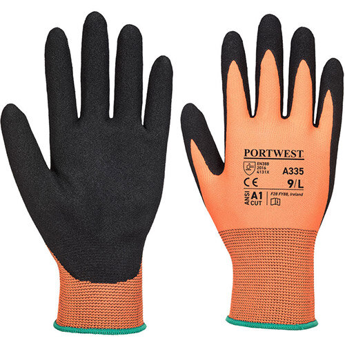 Portwest A335 Dermi-Grip NPR15 Nitrile Sandy Glove Orange & Black XXL