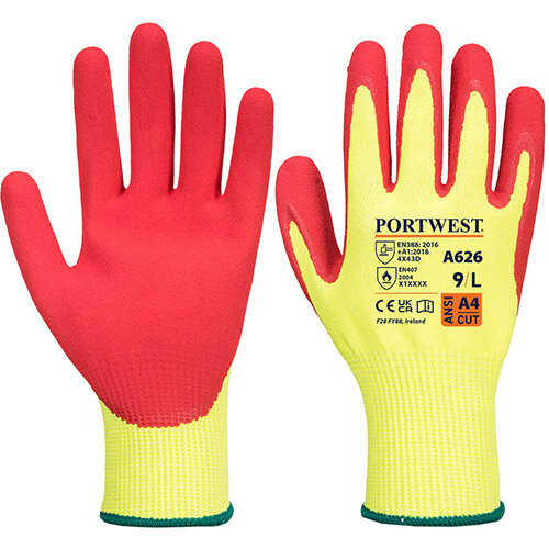 Portwest A626 Vis-Tex HR Cut Nitrile Glove Yellow & Red Medium