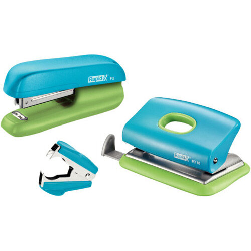 Rapid Mini Stapler F5 & Hole Punch Set Blister Pack Blue & Green