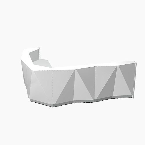 ALPA Curved Reception Desk with Silver Glass Front and Right Return W3135xD2514xH1100mm ALPA Curved Reception Desk with Silver Glass Front and Right Return W3135xD2514xH1100mm