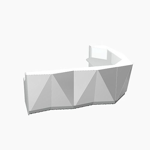 ALPA Curved Reception Desk with Silver Glass Front and Left Return W3135xD2514xH1100mm ALPA Curved Reception Desk with Silver Glass Front and Left Return W3135xD2514xH1100mm