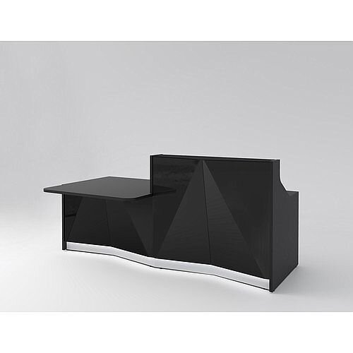 ALPA Straight Reception Desk with Black Glass Front &Right Low Level Section W2456xD1200xH1100mm ALPA Straight Reception Desk with Black Glass Front &Right Low Level Section W2456xD1200xH1100mm