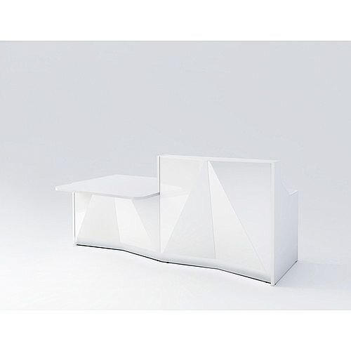 ALPA Straight Reception Desk with White Glass Front &Right Low Level Section W2456xD1200xH1100mm ALPA Straight Reception Desk with White Glass Front &Right Low Level Section W2456xD1200xH1100mm