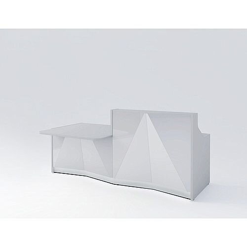 ALPA Straight Reception Desk with Silver Glass Front &Right Low Level Section W2456xD1200xH1100mm ALPA Straight Reception Desk with Silver Glass Front &Right Low Level Section W2456xD1200xH1100mm