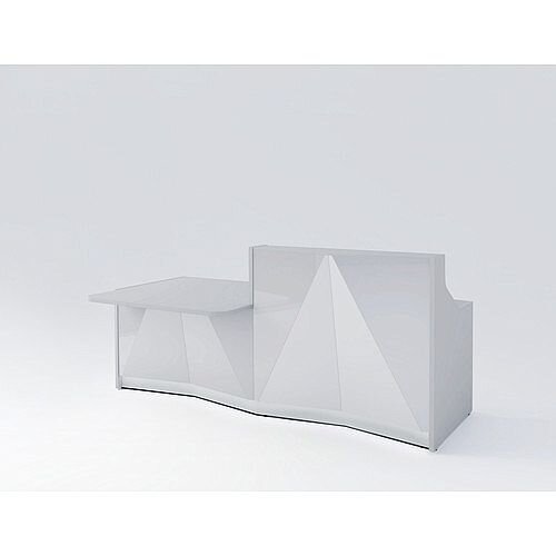 ALPA Straight Reception Desk with Silver Glass Front & Right Low Level Section W2456xD1200xH1100mm