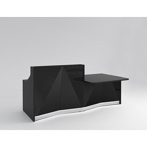 ALPA Straight Reception Desk with Black Glass Front &Left Low Level Section W2456xD1200xH1100mm ALPA Straight Reception Desk with Black Glass Front &Left Low Level Section W2456xD1200xH1100mm