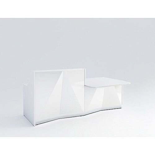 ALPA Straight Reception Desk with White Glass Front &Left Low Level Section W2456xD1200xH1100mm ALPA Straight Reception Desk with White Glass Front &Left Low Level Section W2456xD1200xH1100mm