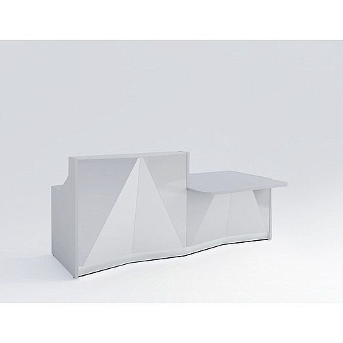 ALPA Straight Reception Desk with Silver Glass Front &Left Low Level Section W2456xD1200xH1100mm ALPA Straight Reception Desk with Silver Glass Front &Left Low Level Section W2456xD1200xH1100mm