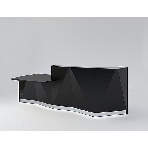 ALPA Straight Reception Desk with Black Glass Front &Right Low Level Section W3034xD1200xH1100mm ALPA Straight Reception Desk with Black Glass Front &Right Low Level Section W3034xD1200xH1100mm