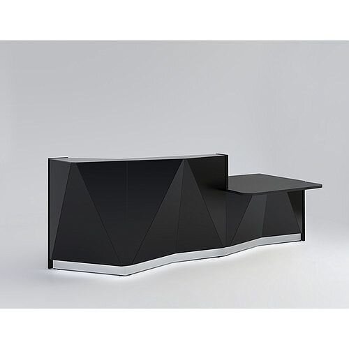ALPA Straight Reception Desk with Black Glass Front &Left Low Level Section W3034xD1200xH1100mm ALPA Straight Reception Desk with Black Glass Front &Left Low Level Section W3034xD1200xH1100mm
