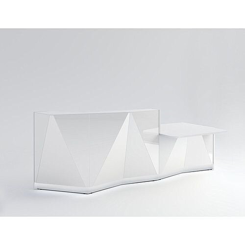 ALPA Straight Reception Desk with White Glass Front &Left Low Level Section W3034xD1200xH1100mm ALPA Straight Reception Desk with White Glass Front &Left Low Level Section W3034xD1200xH1100mm