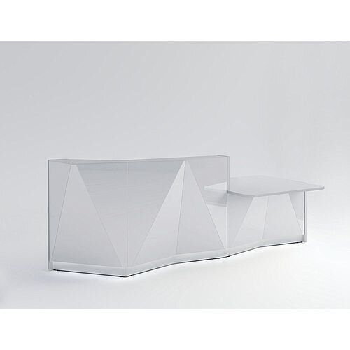 ALPA Straight Reception Desk with Silver Glass Front & Left Low Level Section W3034xD1200xH1100mm