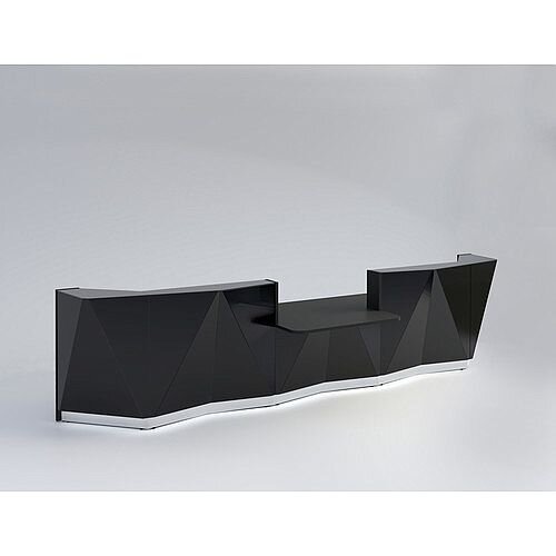 ALPA Straight Reception Desk with Black Glass Front &Central Low Level Section W4813xD1200xH1100mm ALPA Straight Reception Desk with Black Glass Front &Central Low Level Section W4813xD1200xH1100mm