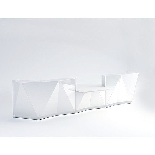 ALPA Straight Reception Desk with White Glass Front &Central Low Level Section W4813xD1200xH1100mm ALPA Straight Reception Desk with White Glass Front &Central Low Level Section W4813xD1200xH1100mm