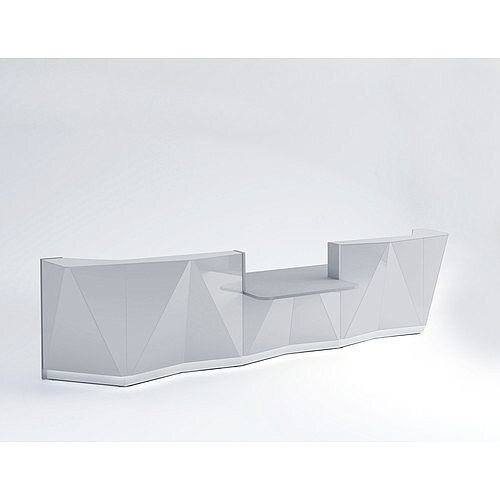 ALPA Straight Reception Desk with Silver Glass Front &Central Low Level Section W4813xD1200xH1100mm ALPA Straight Reception Desk with Silver Glass Front &Central Low Level Section W4813xD1200xH1100mm