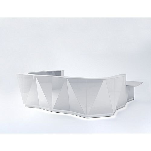 ALPA U Shaped Reception Desk with Silver Glass Front &Left Low Level Section W4069xD3135xH1100mm ALPA U Shaped Reception Desk with Silver Glass Front &Left Low Level Section W4069xD3135xH1100mm