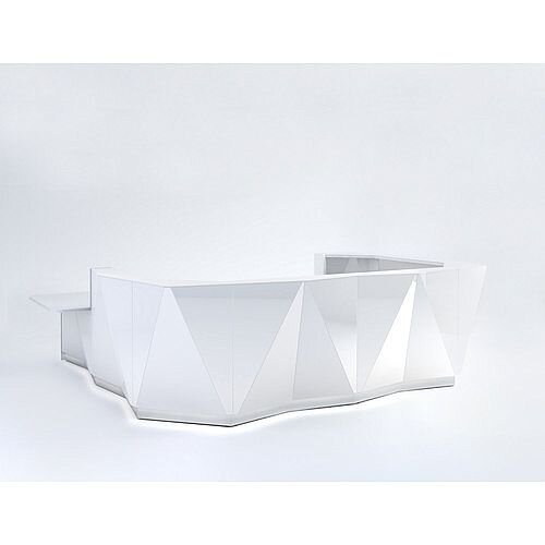 ALPA U Shaped Reception Desk with White Glass Front &Right Low Level Section W4069xD3135xH1100mm ALPA U Shaped Reception Desk with White Glass Front &Right Low Level Section W4069xD3135xH1100mm