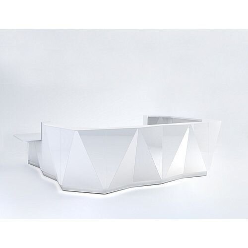 ALPA U Shaped Reception Desk with White Glass Front & Right Low Level Section W4069xD3135xH1100mm