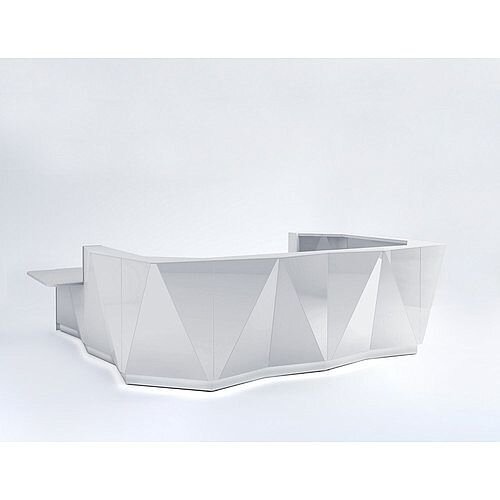 ALPA U Shaped Reception Desk with Silver Glass Front &Right Low Level Section W4069xD3135xH1100mm ALPA U Shaped Reception Desk with Silver Glass Front &Right Low Level Section W4069xD3135xH1100mm
