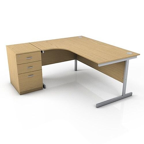 Ashford 1600mm Left Hand Radial Office Desk Metal Leg With FREE Desk High Pedestal BEECH Ashford 1600mm Left Hand Radial Office Desk Metal Leg With FREE Desk High Pedestal BEECH