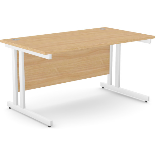 Office Desk White Double Cantilever Twin Leg Straight Desk Width 1400mm Beech Ashford