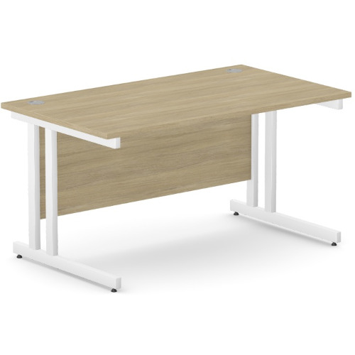 Office Desk White Double Cantilever Twin Leg Straight Desk Width 1400mm Urban Oak Ashford