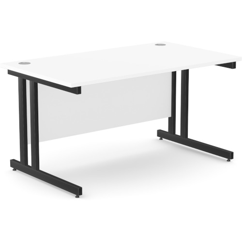 Office Desk Black Double Cantilever Twin Leg Straight Desk Width 1400mm White Ashford