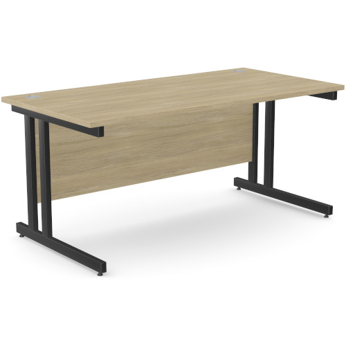 Office Desk Black Double Cantilever Twin Leg Straight Desk Width 1600mm Urban Oak Ashford