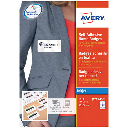 Avery Self-Adhesive Name Badges 80x50mm Pack of 150 J4785-15