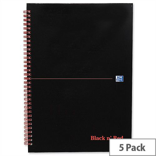 Black n Red A4 Wirebound Book Ruled 140 Pages B67004 Pack 5