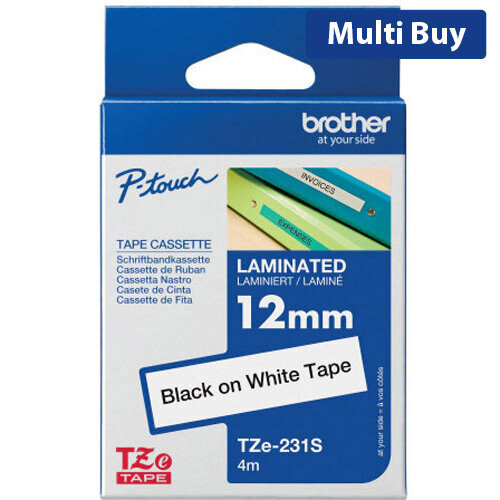 Brother P-Touch TZe-231S Labelling Tape, 12mm x 4m, Black on White - High-Quality Laminated Labels