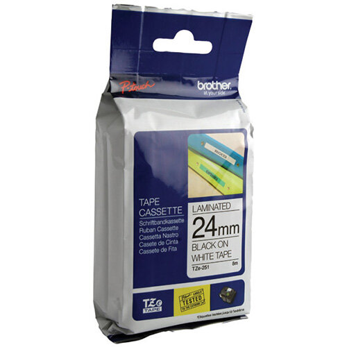 Brother P-Touch Labelling Tape - 24mm, Black on White, Durable TZE251