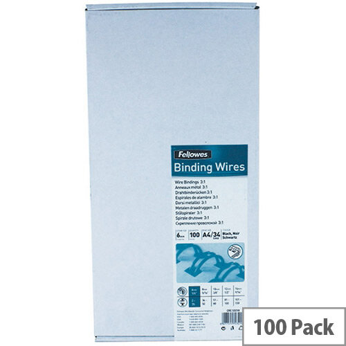 Fellowes 6mm Black Wire Binding Element Pack of 100 53218