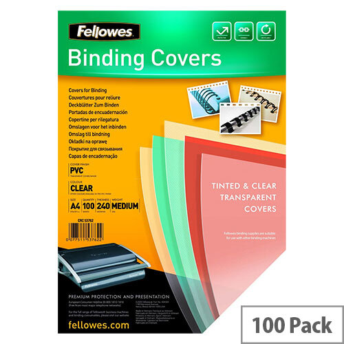 Fellowes Transpsarent Plastic Covers 240 Micron Pack of 100 53762 Fellowes Transpsarent Plastic Covers 240 Micron Pack of 100 53762