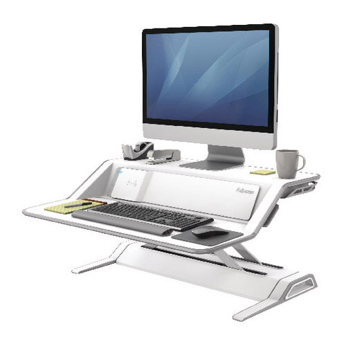 Fellowes Lotus DX Height Adjustable Sit Stand Desktop Workstation with Built in Wireless Charging and USB Connectivity, White. Improve Posture, Decrease Back/Neck Pain & Reduce Risk Of Heart Disease & Cardiovascular Issues. Ref 8080201