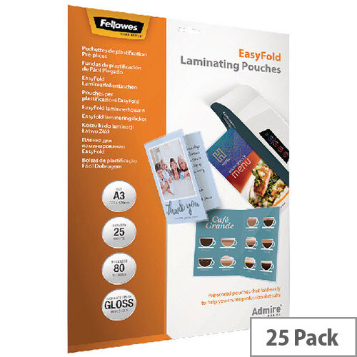 Fellowes Admire EasyFold A3 Laminating Pouches 160 Micron Pack of 25 5602001 Fellowes Admire EasyFold A3 Laminating Pouches 160 Micron Pack of 25 5602001