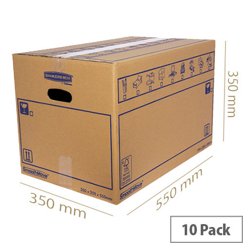 Bankers Box SmoothMove Standard Moving Box WxHxD 350 x 350 x 550mm Pack of 10 Ref 6207301